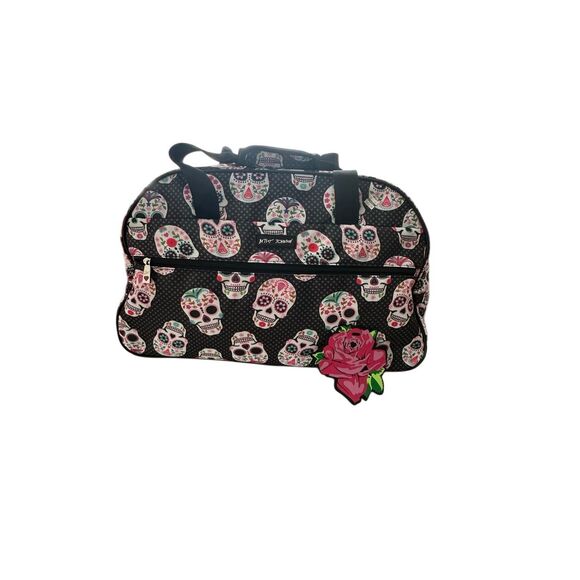 Betsey Johnson Multicolor Skull Party Carry-On Softside Rolling Duffel Bag - Picture 1 of 12